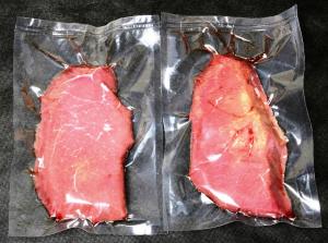 Вакуумная упаковка свежей говядины в вакуумные пакеты
